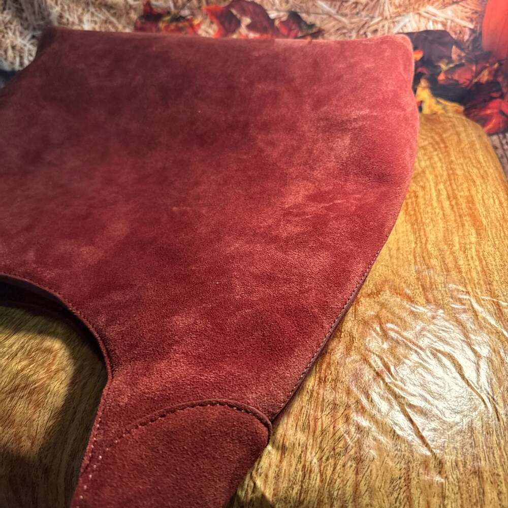 Real Suede Leather Hobo Bag: Tan Slouch Shoulder Tote - , - Picture 4 of 7